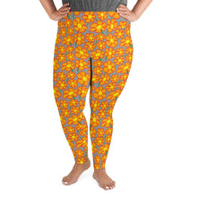 Load image into Gallery viewer, Orangeflower Pattern on Med Gray - AOP Plus Size Leggings - Keen Eye Design
