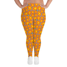 Load image into Gallery viewer, Orangeflower Pattern on Med Gray - AOP Plus Size Leggings - Keen Eye Design