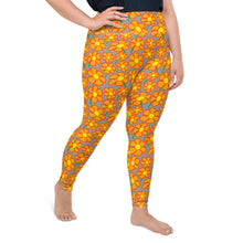 Load image into Gallery viewer, Orangeflower Pattern on Med Gray - AOP Plus Size Leggings - Keen Eye Design