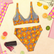 Load image into Gallery viewer, Orangeflower Pattern on Med Gray - Recycled AOP High-waisted Bikini - Keen Eye Design
