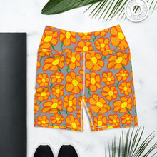 Load image into Gallery viewer, Orangeflower Pattern on Med Gray - Yoga Shorts - Keen Eye Design