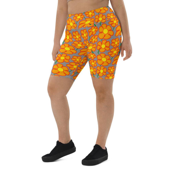 Orangeflower Pattern on Med Grey - Biker Shorts - Keen Eye Design