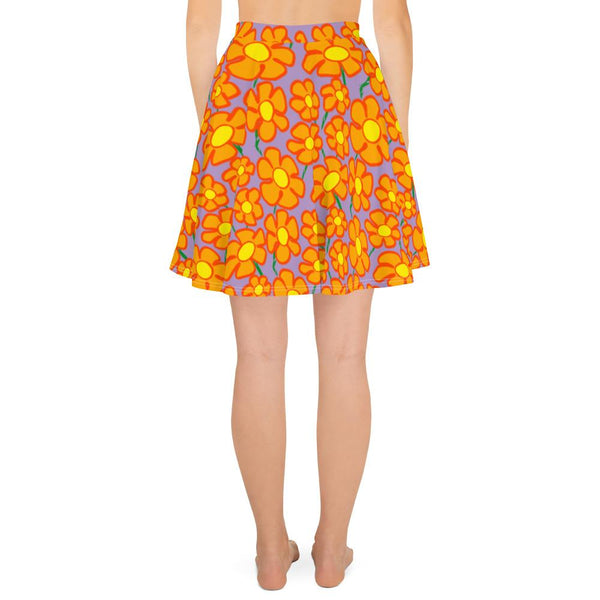 Orangeflower Pattern on Purple - AOP Skater Skirt - Keen Eye Design