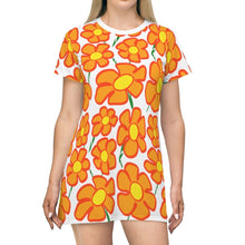 Load image into Gallery viewer, Orangeflower Pattern on White - AOP T-Shirt Dress - Keen Eye Design