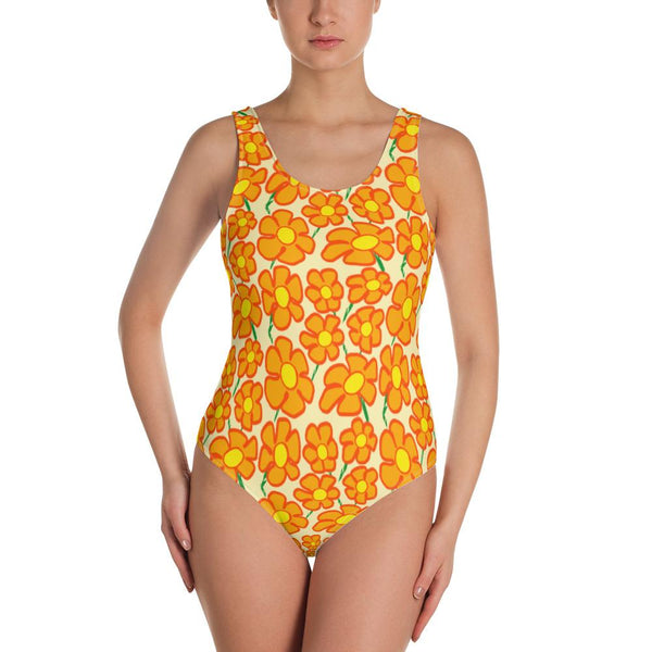 Orangeflower Pattern on Yellow - AOP One-Piece Swimsuit - Keen Eye Design