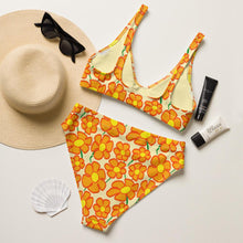 Load image into Gallery viewer, Orangeflower Pattern on Yellow - Recycled AOP High-waisted Bikini - Keen Eye Design