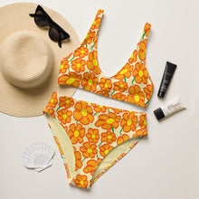 Load image into Gallery viewer, Orangeflower Pattern on Yellow - Recycled AOP High-waisted Bikini - Keen Eye Design