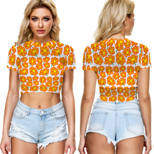 Load image into Gallery viewer, Orangeflower on White - AOP Sheer See-Through Mesh Crop Top Tee - Keen Eye Design