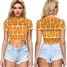 Load image into Gallery viewer, Orangeflower on White - AOP Sheer See-Through Mesh Crop Top Tee - Keen Eye Design