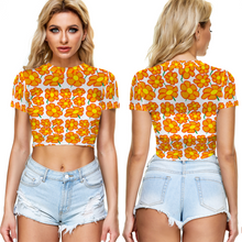 Load image into Gallery viewer, Orangeflower on White - AOP Sheer See-Through Mesh Crop Top Tee - Keen Eye Design