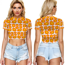 Load image into Gallery viewer, Orangeflower on White - AOP Sheer See-Through Mesh Crop Top Tee - Keen Eye Design