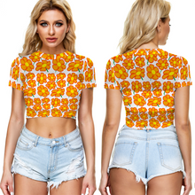 Load image into Gallery viewer, Orangeflower on White - AOP Sheer See-Through Mesh Crop Top Tee - Keen Eye Design