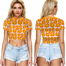 Load image into Gallery viewer, Orangeflower on White - AOP Sheer See-Through Mesh Crop Top Tee - Keen Eye Design