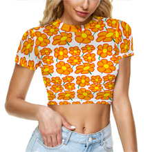 Load image into Gallery viewer, Orangeflower on White - AOP Sheer See-Through Mesh Crop Top Tee - Keen Eye Design