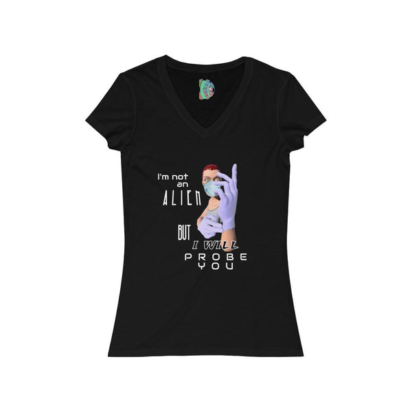 Probe You (Full - Gal) Women's Jersey Short Sleeve V-Neck Tee - Keen Eye Design