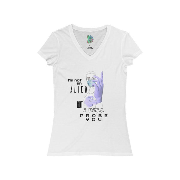Probe You (Lite - Gal) - Women's Jersey Short Sleeve V-Neck Tee - Keen Eye Design