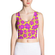 Load image into Gallery viewer, Purpleflower Pattern on Gold - AOP Crop Top - Keen Eye Design