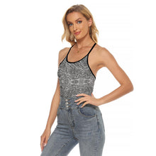 Load image into Gallery viewer, Reed Pattern - AOP Women's Gray Tones Criss-Cross Open Back Tank Top - Keen Eye Design
