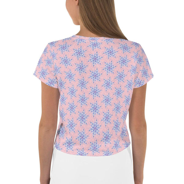 Snowflake Honeycomb Petite Pink - AOP Crop Tee - Keen Eye Design