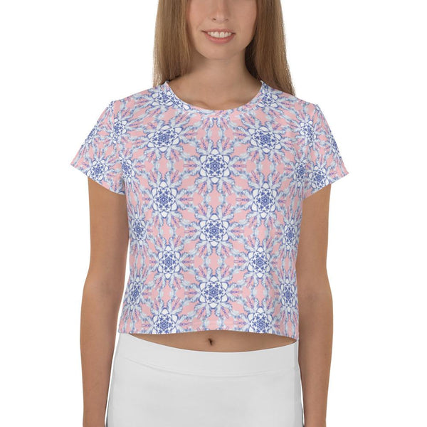 Snowflake Pink - AOP Crop Tee - Keen Eye Design