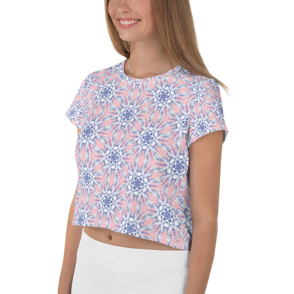 Snowflake Pink - AOP Crop Tee - Keen Eye Design