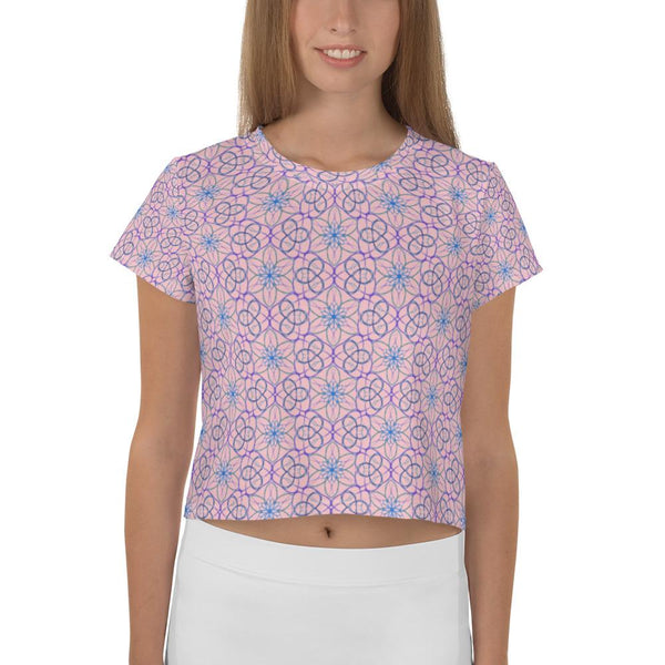 Spiralla Pink - AOP Crop Tee - Keen Eye Design