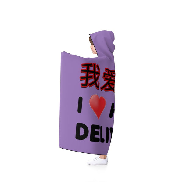 'Wo Ai Wai Mai' (I Love Home Delivery) - Purple Hooded Blanket - Keen Eye Design