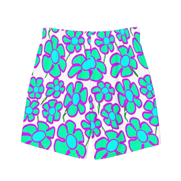 Greenflower on White - Men's Swim Trunks (Unisex Board Shorts)