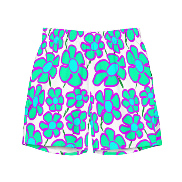 Greenflower on White - Men's Swim Trunks (Unisex Board Shorts)