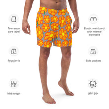 Load image into Gallery viewer, Orangeflower on Med Gray - Men's Swim Trunks (Unisex Board Shorts)