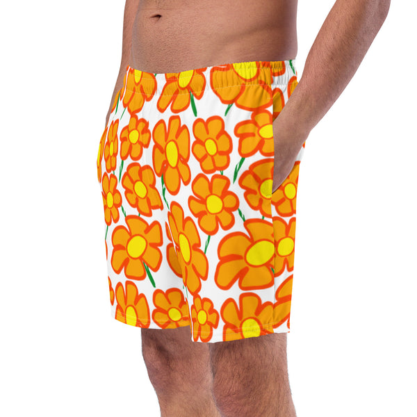 Orangeflower on White - Men's Swim Trunks (Unisex Board Shorts)