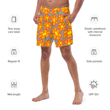 Load image into Gallery viewer, Orangeflower on Med Gray - Men's Swim Trunks (Unisex Board Shorts)