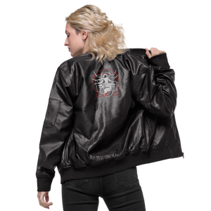 Symmetrical Drumming V24 - Embroidered Unisex Leather Bomber Jacket