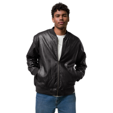 Load image into Gallery viewer, Symmetrical Drumming V24 - Embroidered Unisex Leather Bomber Jacket
