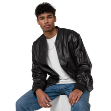 Load image into Gallery viewer, Symmetrical Drumming V24 - Embroidered Unisex Leather Bomber Jacket
