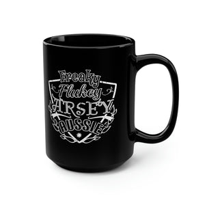 Freaky Flukey Arsey Aussie - Black Mug 15oz