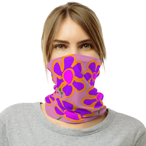 Purpleflower Pattern on Pink (big) - Neck Gaiter - Keen Eye Design