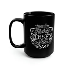 Load image into Gallery viewer, Freaky Flukey Arsey Aussie - Black Mug 15oz
