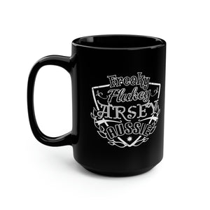 Freaky Flukey Arsey Aussie - Black Mug 15oz