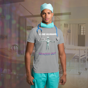 Alien Nurse - I Like Humans Spaced Out - Men's Premium Fitted Cotton Crew T-Shirt - Keen Eye Design
