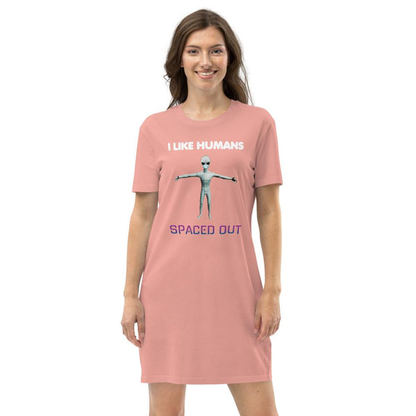 Alien Nurse - I Like Humans Spaced Out - Organic Cotton T-Shirt Dress - Keen Eye Design