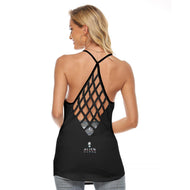 Alien Nurse (Thing) - AOP Women's Black Criss-Cross Open Back Tank Top - Keen Eye Design