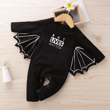 Load image into Gallery viewer, Bat Lives Matter - Baby&#39;s Long Sleeved Halloween Jumpsuit Bat Romper with Hat - Keen Eye Design
