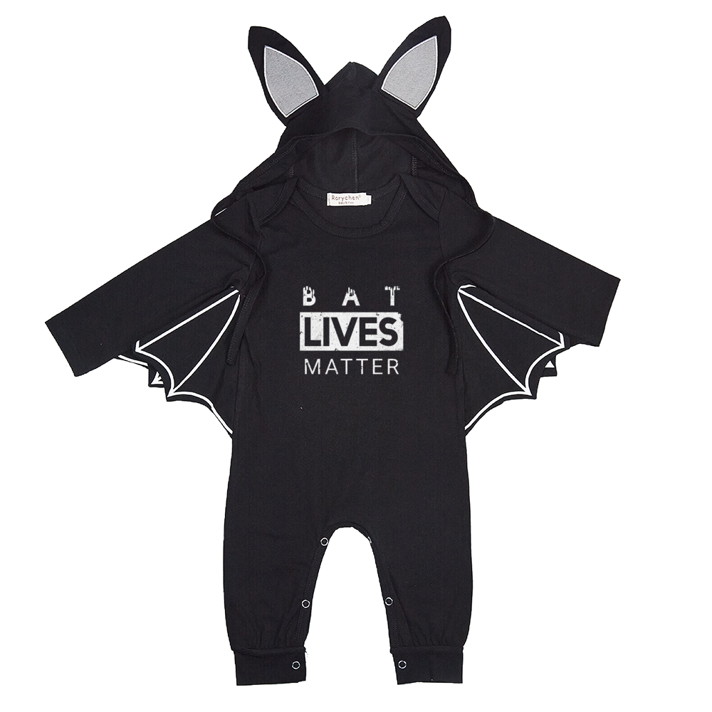 Bat Lives Matter - Baby's Long Sleeved Halloween Jumpsuit Bat Romper with Hat - Keen Eye Design