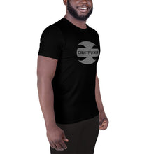 Load image into Gallery viewer, CRUSTYFLICKER Dogtag - AOP Men&#39;s Athletic T-shirt - Keen Eye Design

