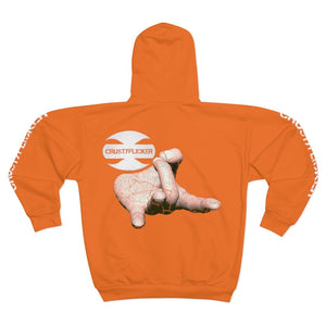 CRUSTYFLICKER Spirit Hand - AOP Unisex Zip Hoodie (Orange) - Keen Eye Design