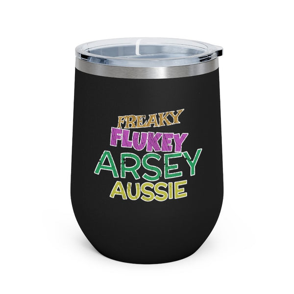 Freaky Flukey Arsey Aussie (V2 Distressed) - 12oz Insulated Wine Tumbler - Keen Eye Design