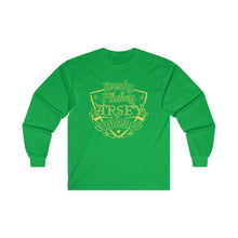 Load image into Gallery viewer, Freaky Flukey Arsey Aussie (green &amp; gold) - Ultra Cotton Long Sleeve Tee (Irish Green &amp; Forest Green) - Keen Eye Design
