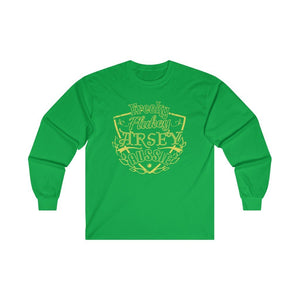 Freaky Flukey Arsey Aussie (green & gold) - Ultra Cotton Long Sleeve Tee (Irish Green & Forest Green) - Keen Eye Design