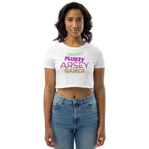 Freaky Flukey Arsey Gamer V2 - Organic Crop Top - Keen Eye Design